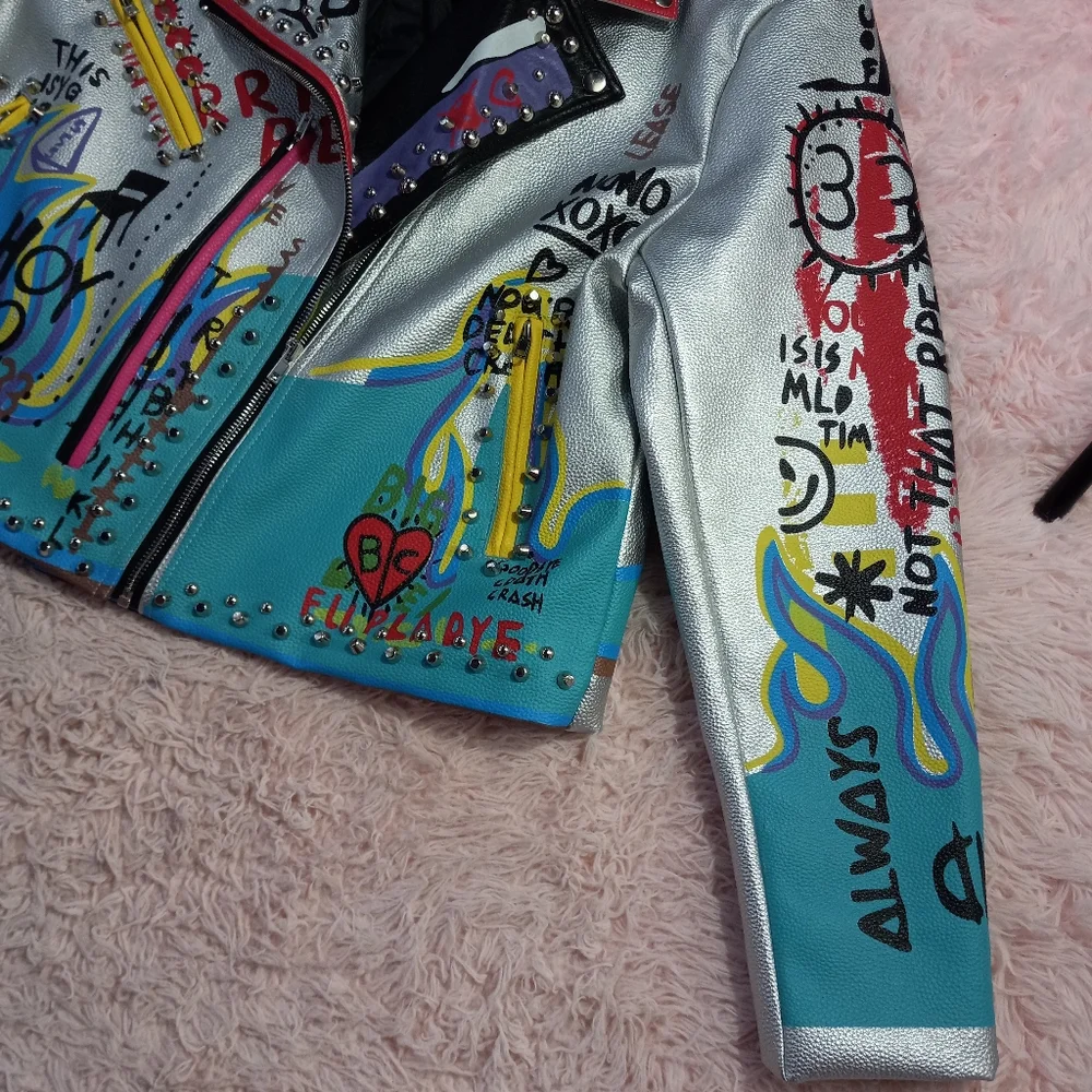 Azalea Wang Femi luxury designer graphic punk jacket! "Phoenix" moto sold out! - Picture 9 of 14